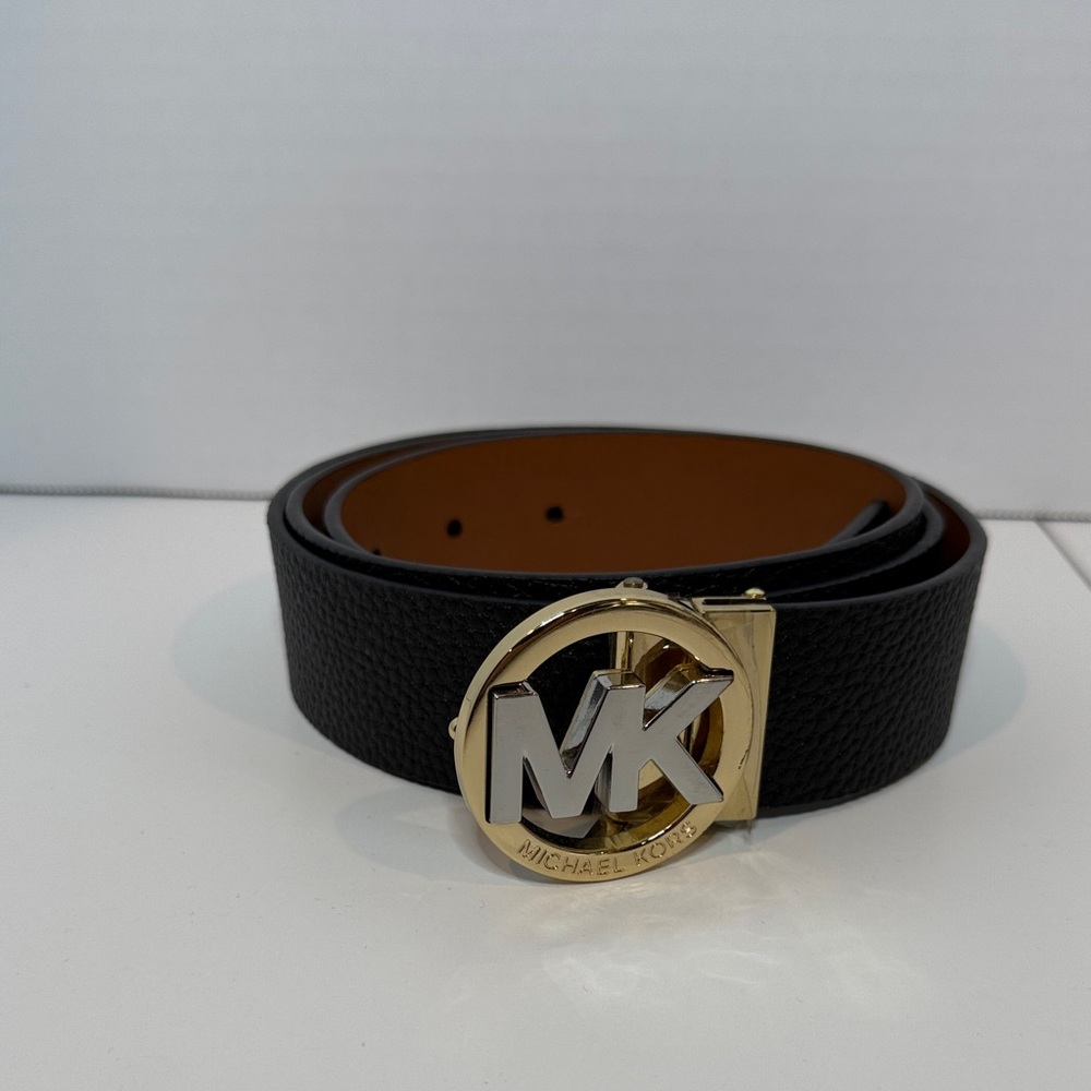 Michael Kors reversible Black/Brown Belt with Gold MK Buckle